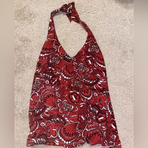 Vibrant Red Patterned Halter Top